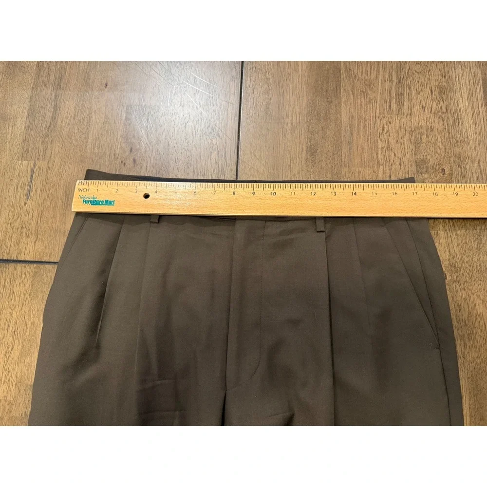 Zante Mens Pleated Dress Pants Brown Cuffed Hem Size 34 Business Slacks